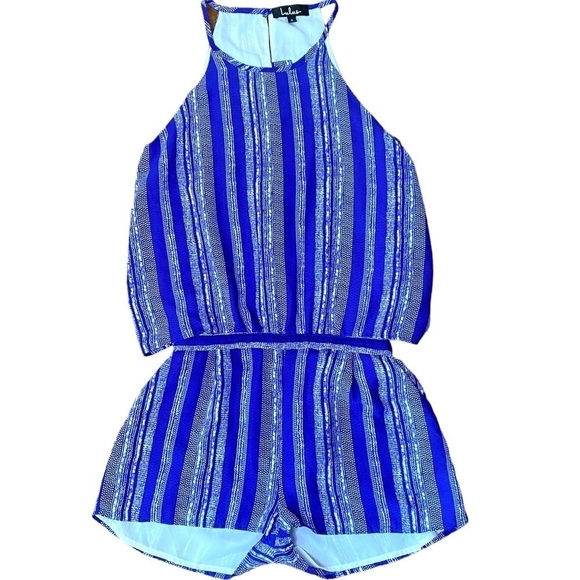 LULU'S See You Smile Blue Striped Romper - Picture 8 of 16